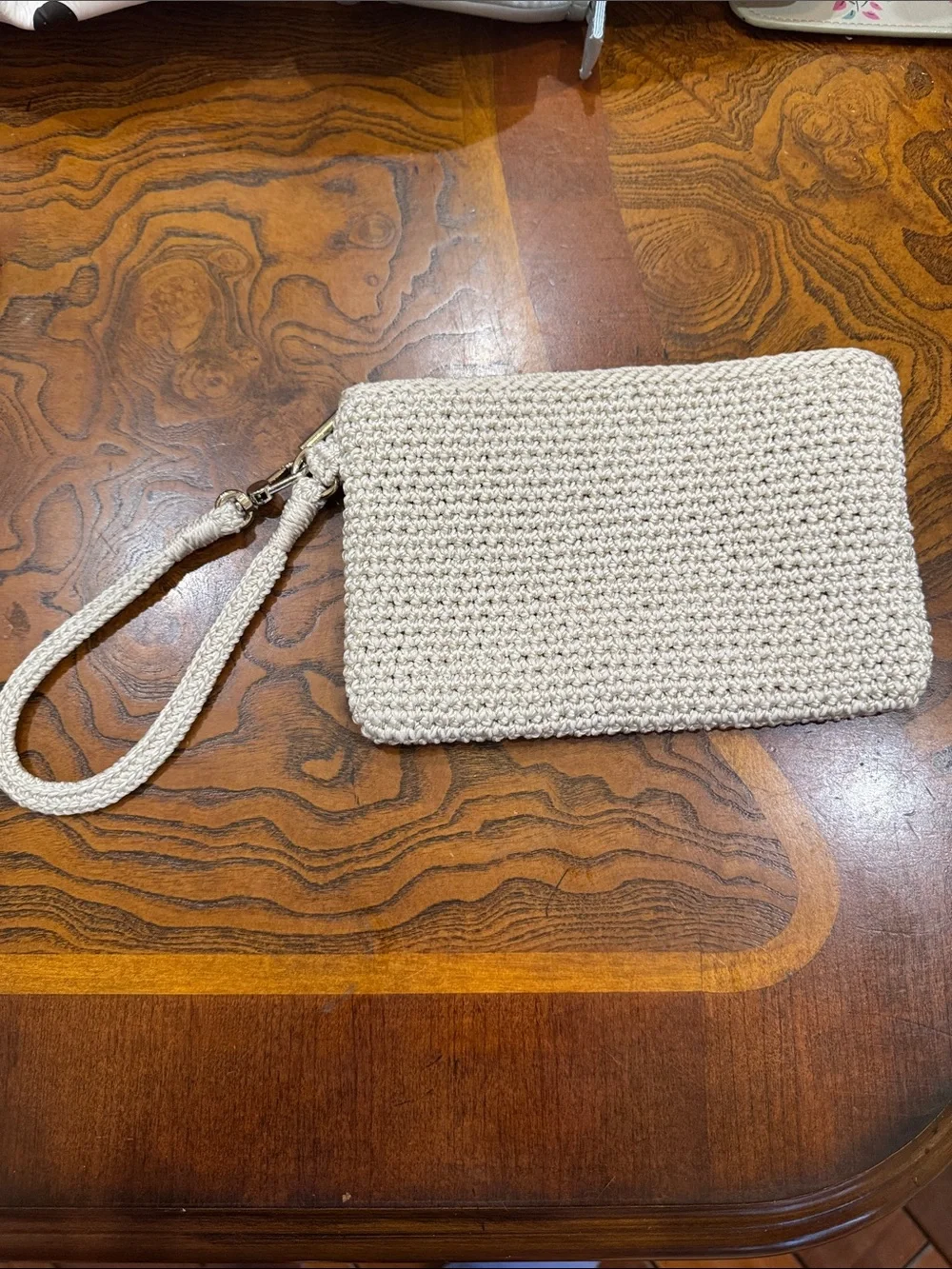The Sak Cream Crochet Wristlet Clutch